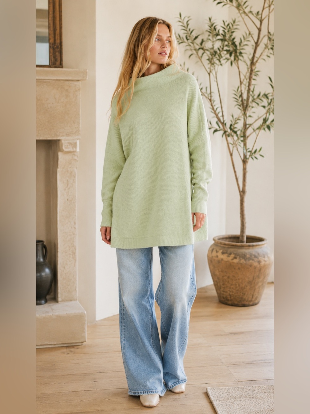 Free People | Ottoman Slouchy Tunic Sweater | Oxide | Mint Green | Small